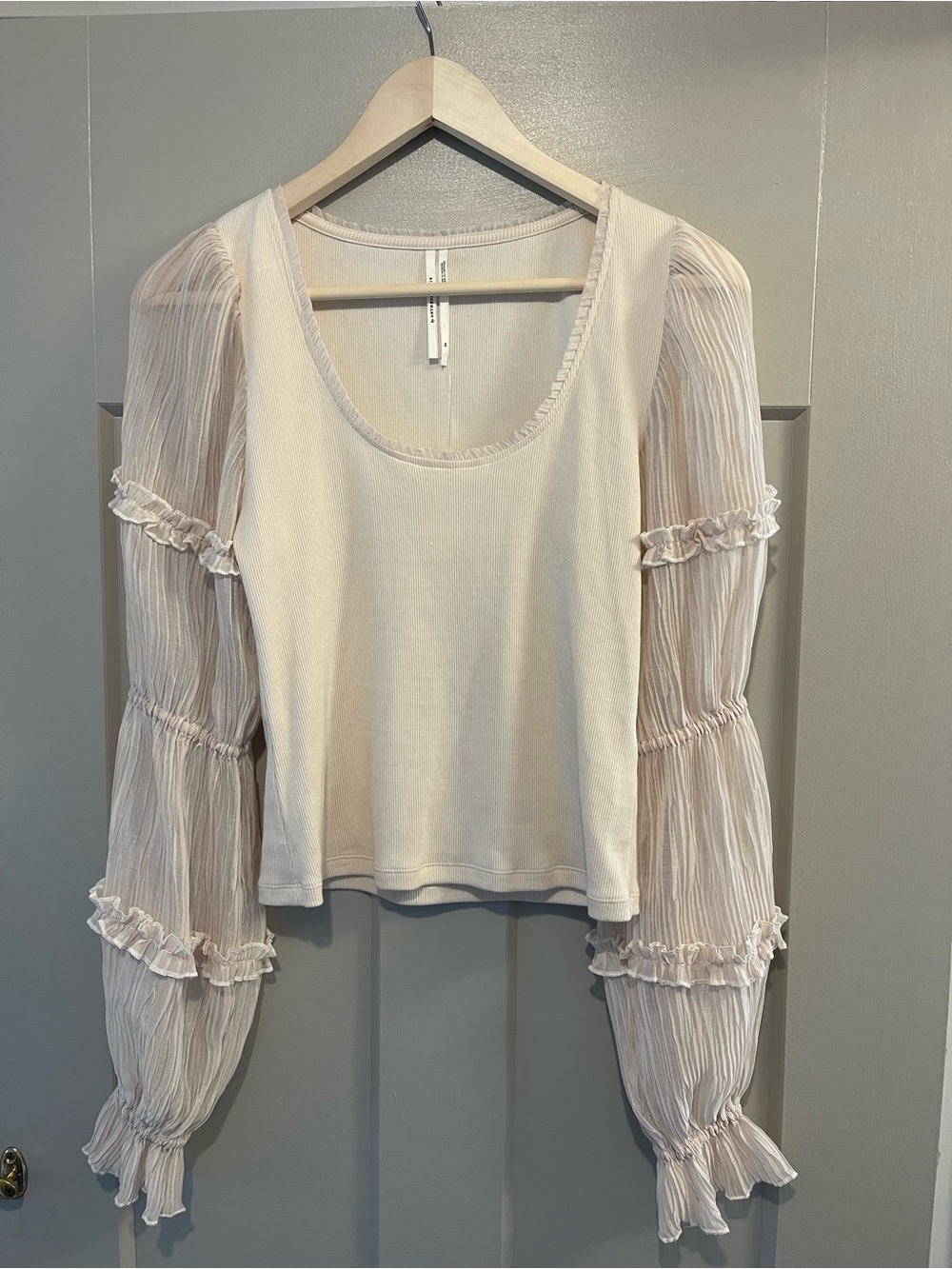 Anthropologie Cream Puff-Sleeve Scoop-Neck Top